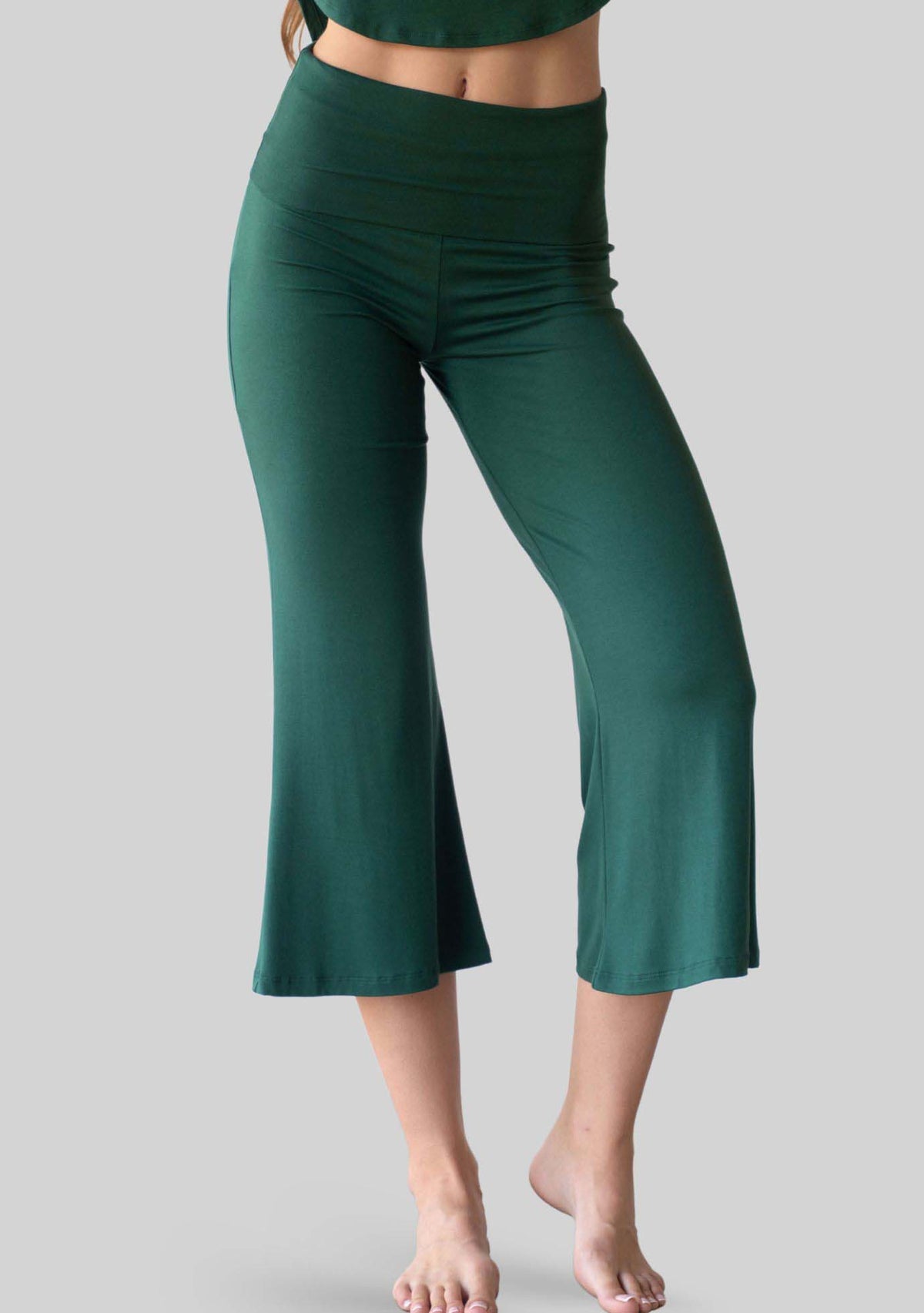 Evergreen Chill Yoga Capri, alternate front view. 