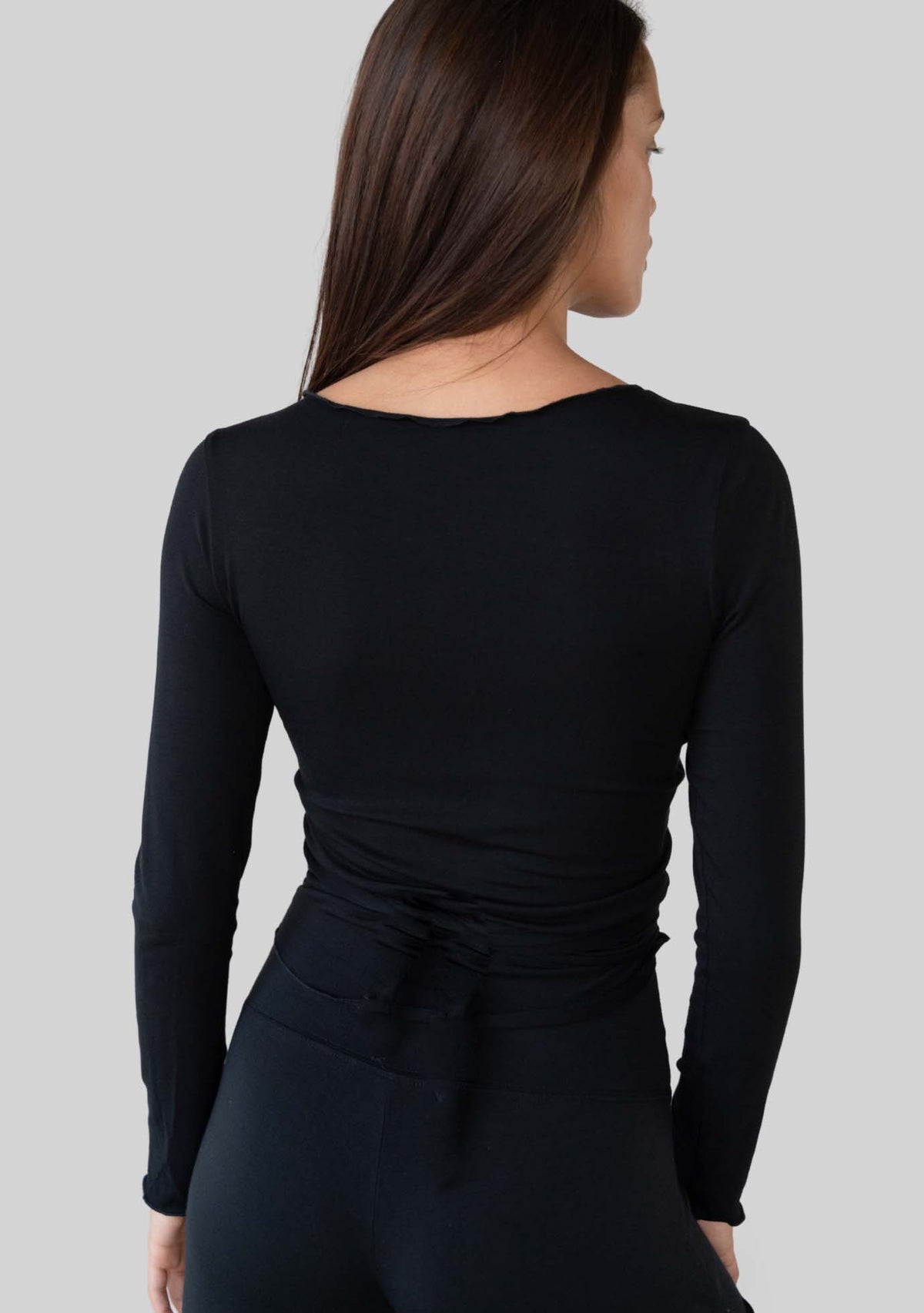 Jala Kira Wrap Top in Black - detail view