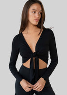 Jala Kira Wrap Top in Black - model photo