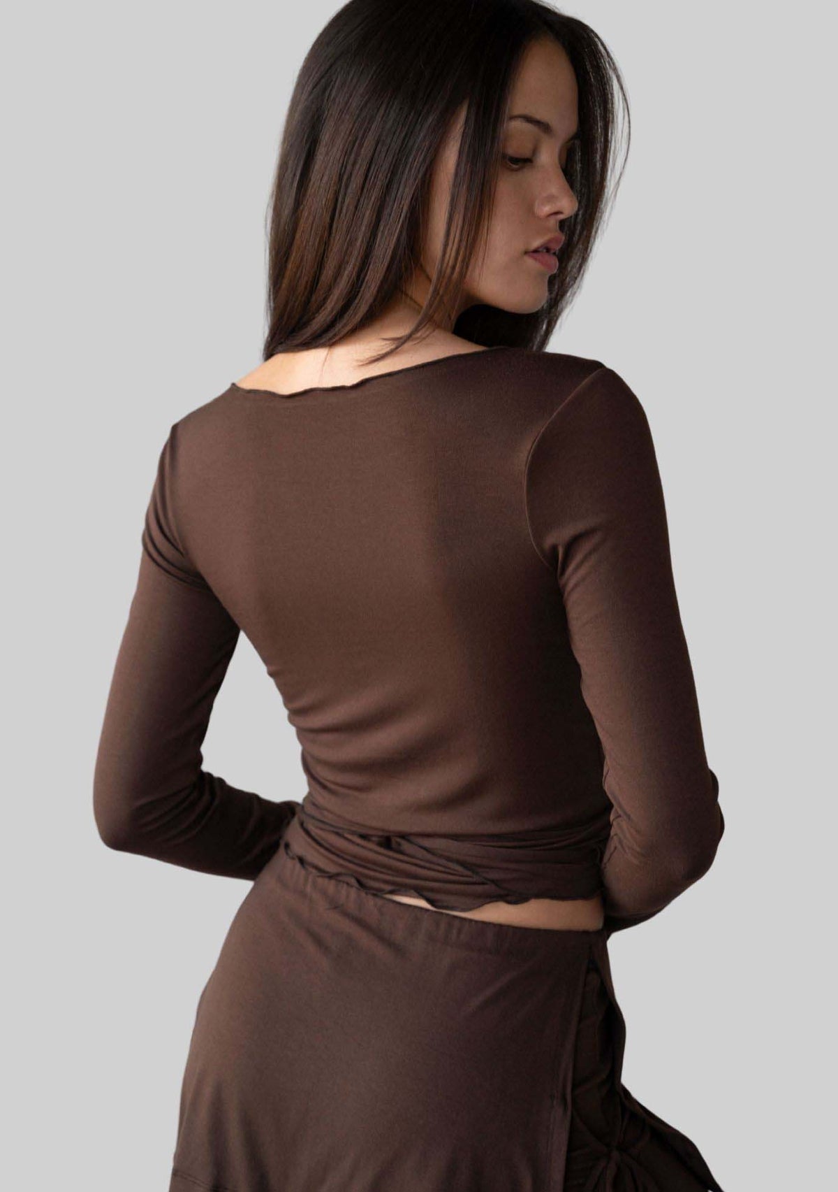 Jala Kira Wrap Top in Espresso - back view