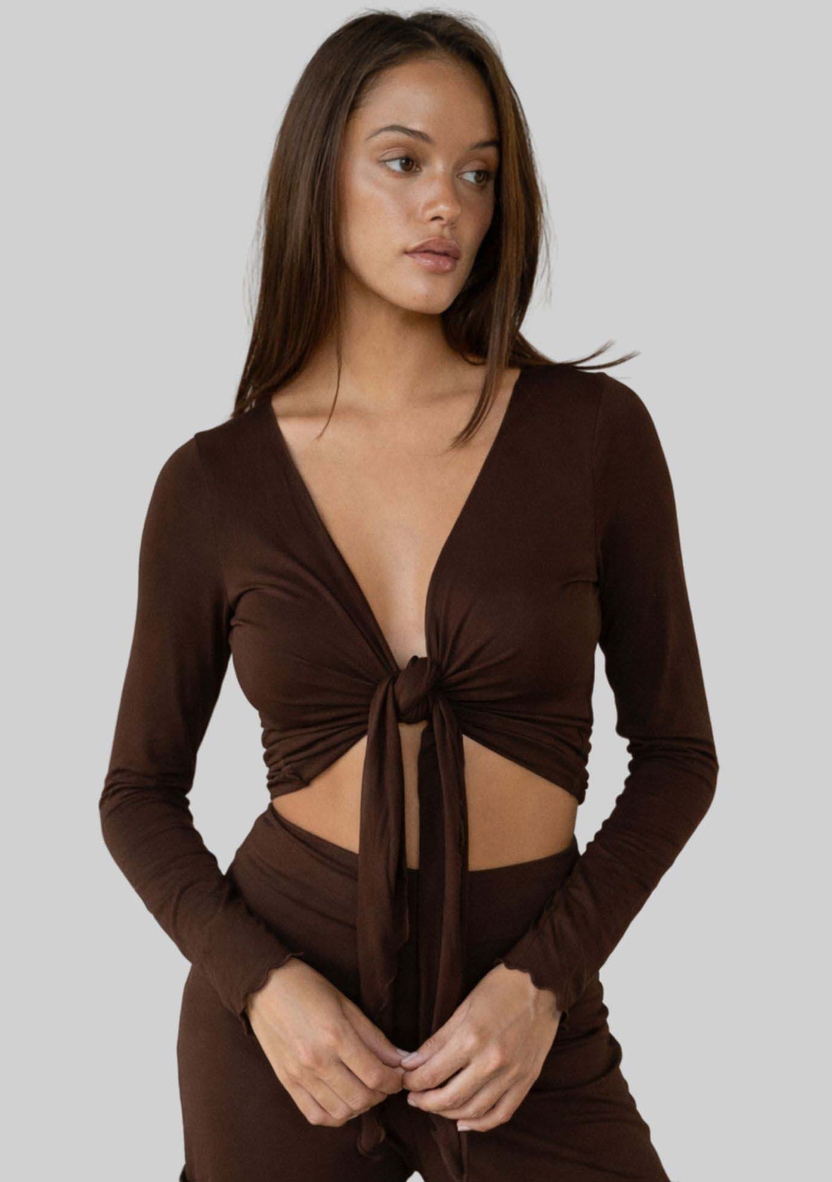 Jala Kira Wrap Top in Espresso - detail view