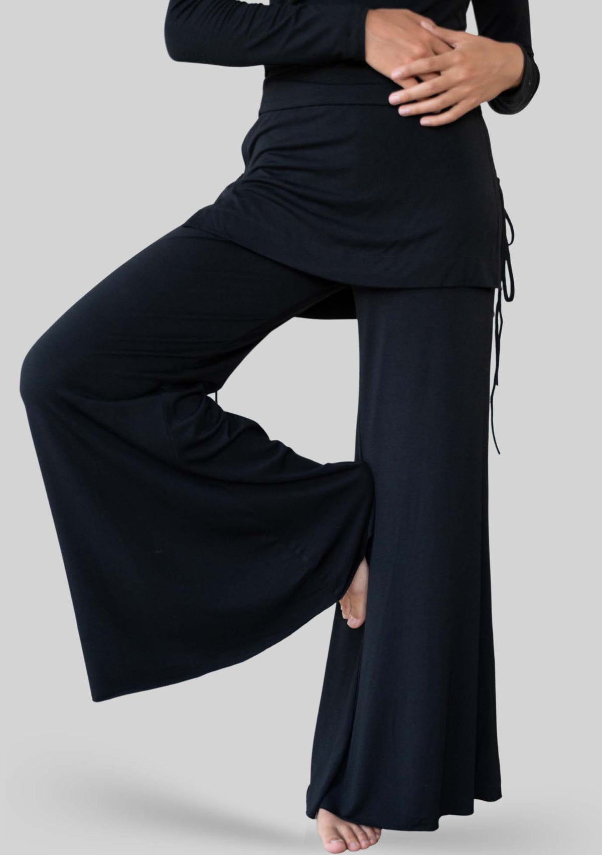 Jala Luna Pant in Black - model photo. [label] Amelia is 5'9" S