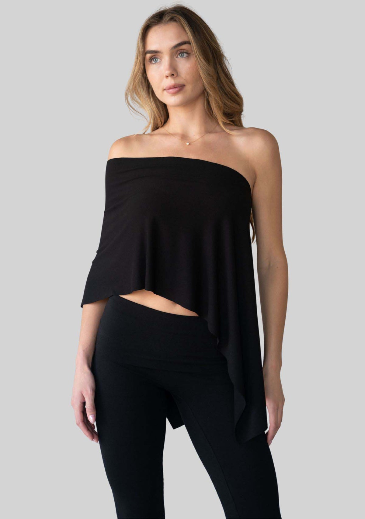 Jala Unwind Poncho in Black - one shoulder style. [label] One Shoulder