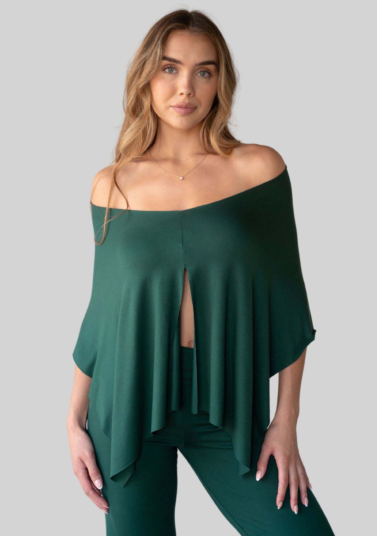 Evergreen Unwind Poncho, open poncho style, front view