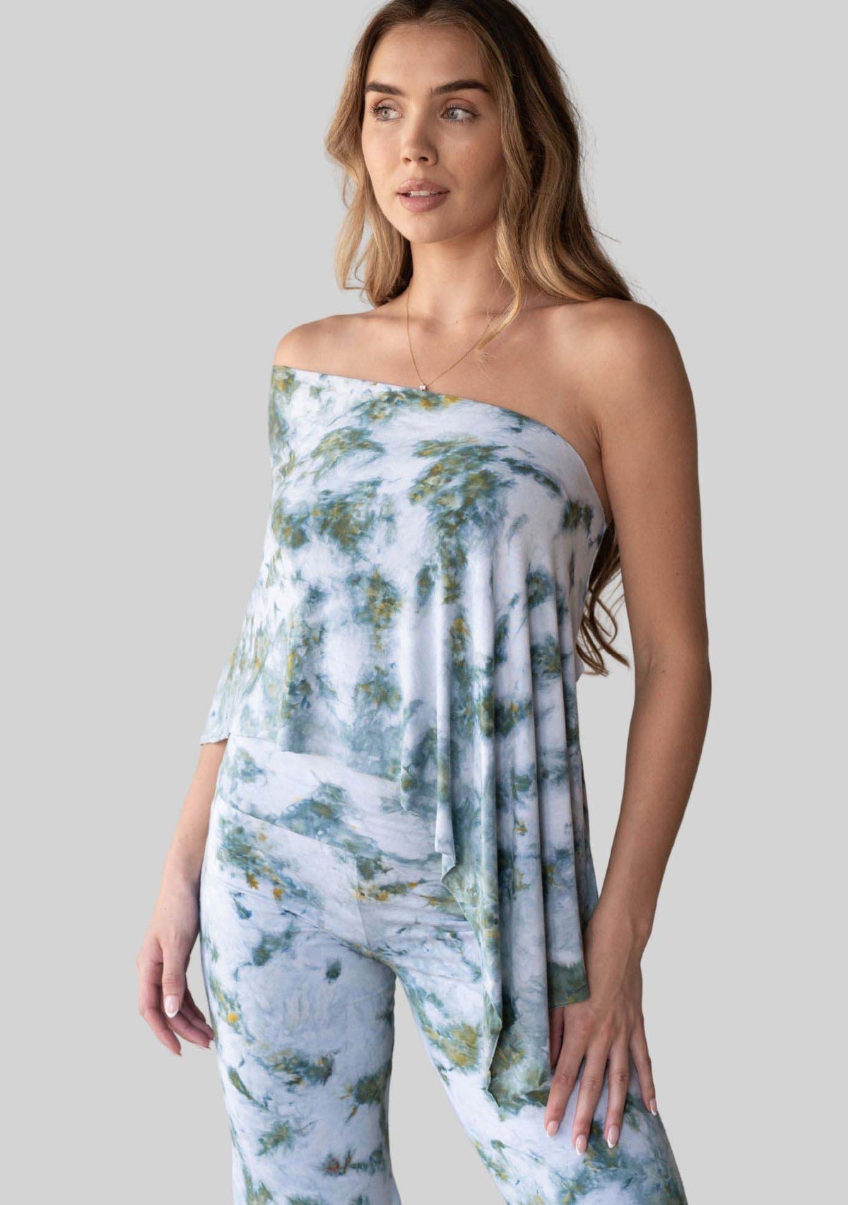 Jala Unwind Poncho in Seaweed - one shoulder style. [label] One Shoulder