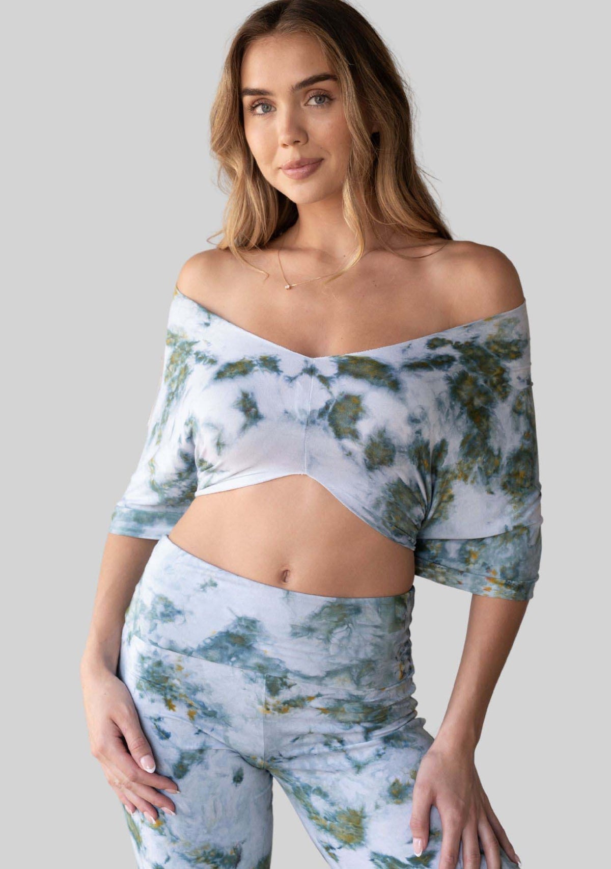 Jala Unwind Poncho in Seaweed - off the shoulder style, alternate view [label] Off The Shoulder